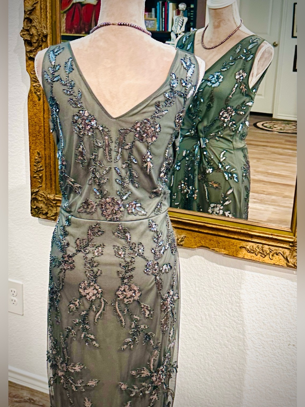Art Deco Crystal Beaded Mother of Bride wedding guest dress gown old money Sz XL - Picture 6 of 8